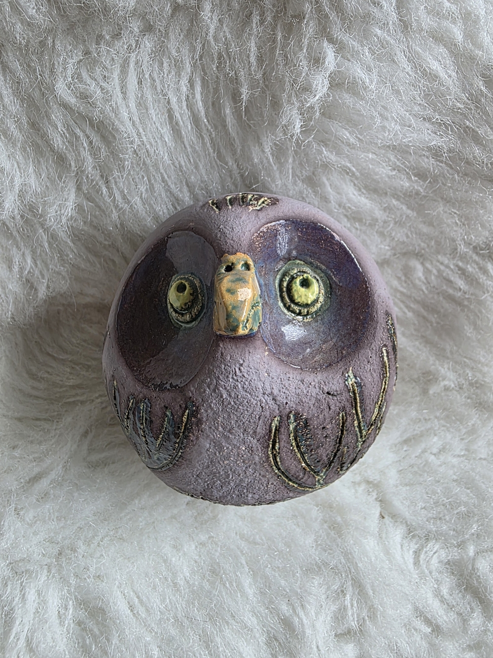 Handcrafted Mauve Owl Sculpture Decorative Accent